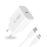 Tech-Protect 20W Vegglader m. 1 x Lightning Kabel - Hvit