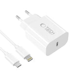 Tech-Protect 20W Vegglader m. 1 x Lightning Kabel - Hvit