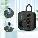 Tech-Protect Multifunksjonell Strømskinne med 3 x Uttak / 2 x USB-A / 2 x USB-C - 2m - Svart