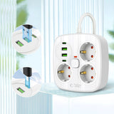 Tech-Protect Multifunksjonell Strømskinne med 3 x Uttak / 2 x USB-A / 2 x USB-C - 2m - Hvit