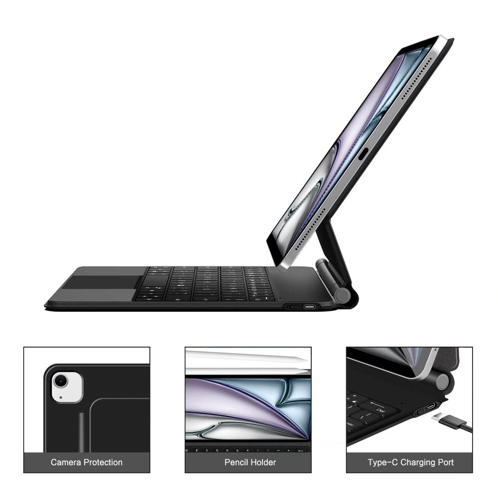 iPad Air 13" (2025/2024) / Pro 12,9" (2022/2021/2020) Tech-Protect Deksel med Engelsk Tastatur - Svart