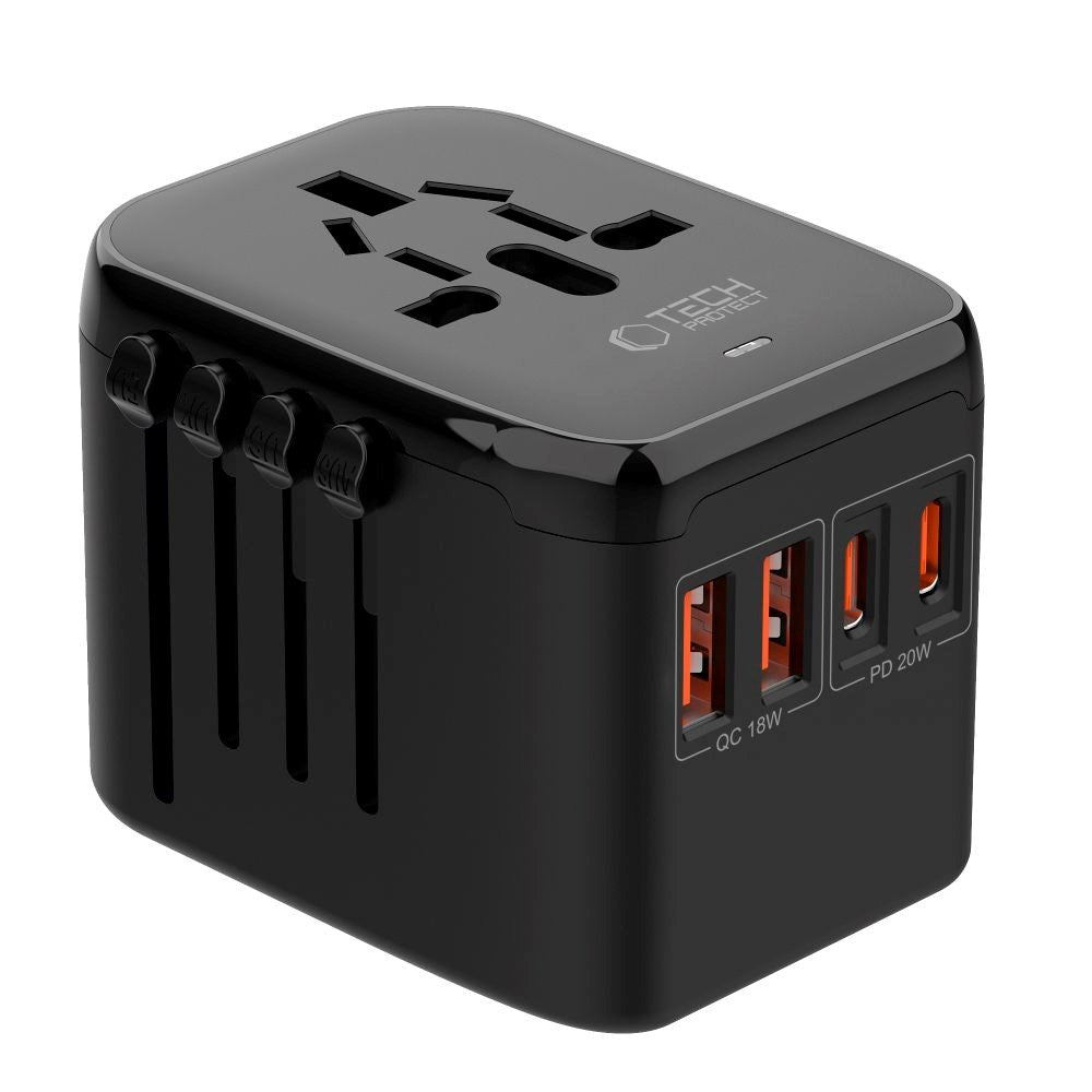Tech-Protect Reiseadapter EU / UK / US / AU - Svart