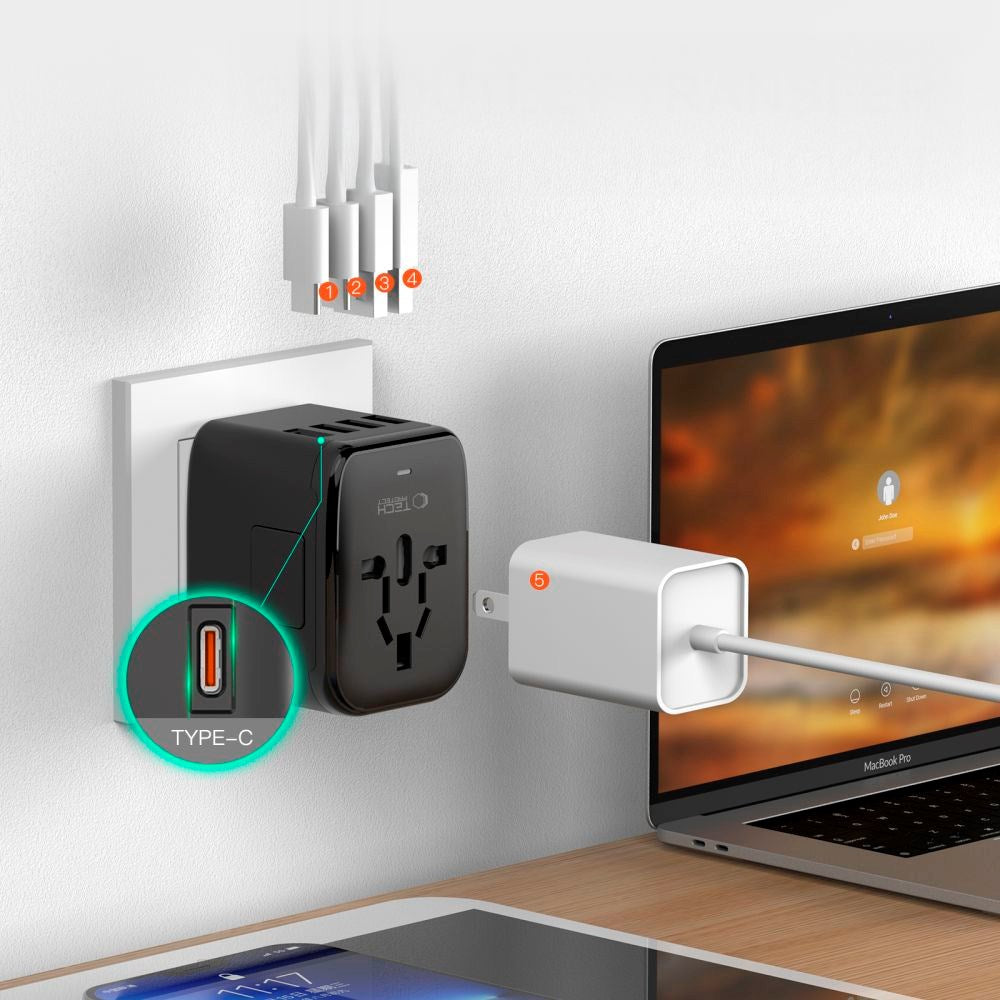 Tech-Protect Reiseadapter EU / UK / US / AU - Svart