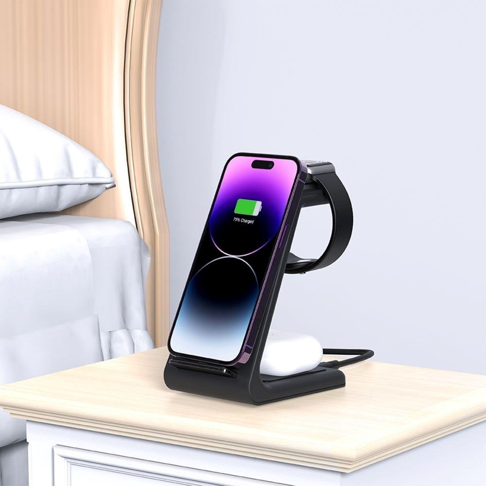 Tech-Protect QI15W-A36 Trådløs Lader med USB-C - 3-i-1 Funksjon - Svart