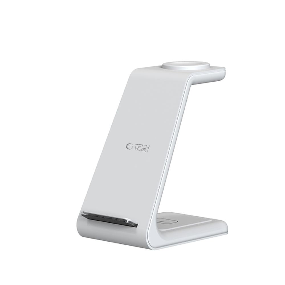 Tech-Protect QI15W-A36 Trådløs Lader med USB-C - 3-i-1 Funksjon - Hvit