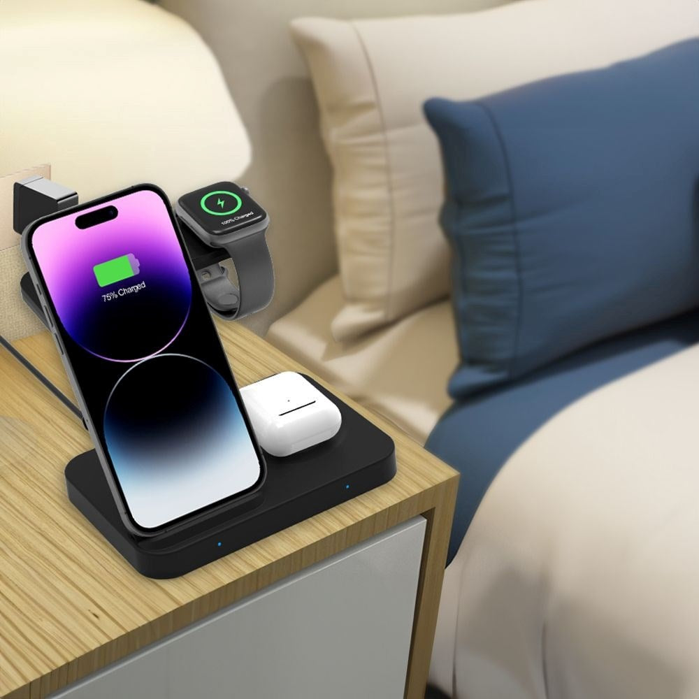 Tech-Protect Qi15W-A37 3-i-1 Trådløs Lader for Apple og Android - Svart