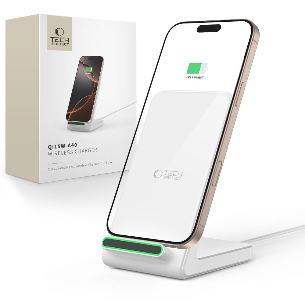 Tech-Protect Qi-15W-A40 Trådløs Lader med Holder - Hvit