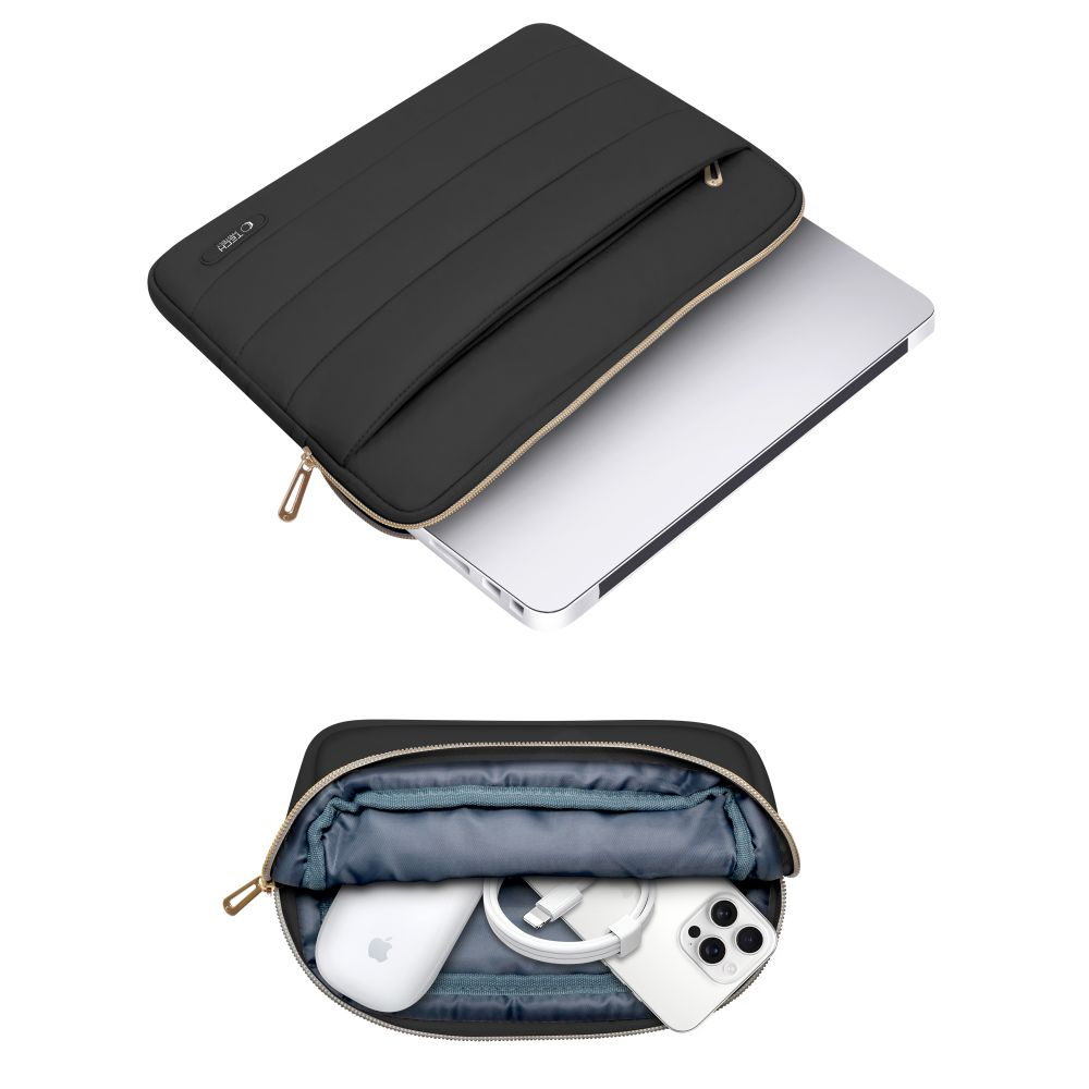Tech-Protect Puffy MacBook / Laptop 15-16" Sleeve m. Liten Veske - Svart