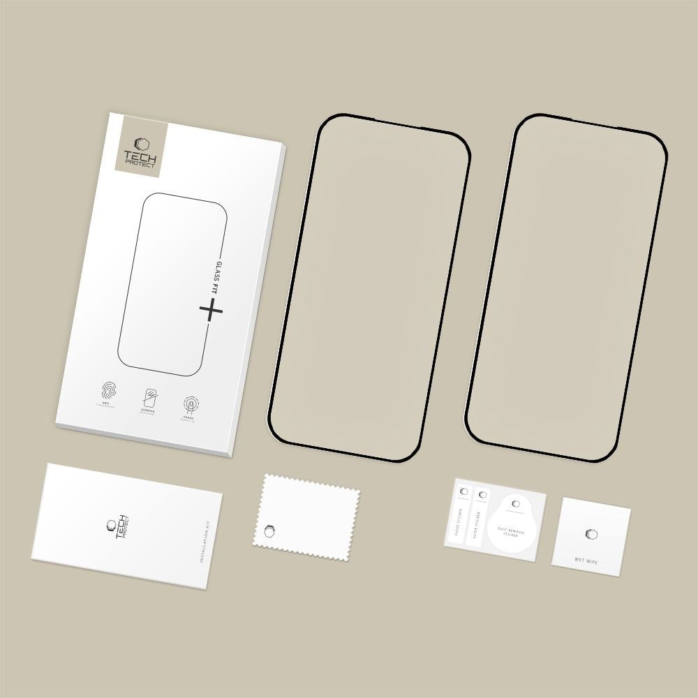 Google Pixel 10a / 9a Tech-Protect Glass Fit+ Herdet Skjermbeskyttelsesglass - 2 stk - Gjennomsiktig / Svart Kant