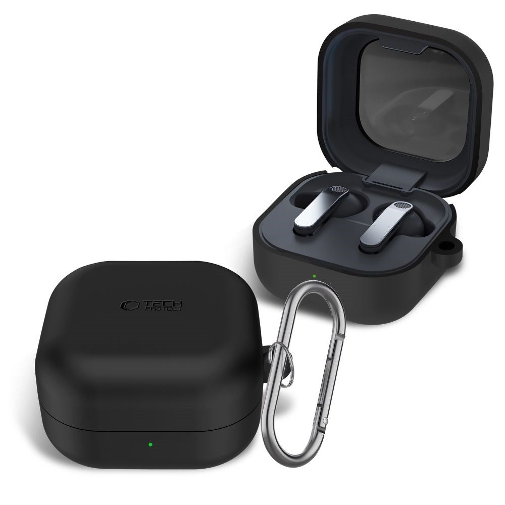 Samsung Galaxy Buds 4 / 4 Pro Tech-Protect Silikon Deksel m. Karabinkrok - Svart