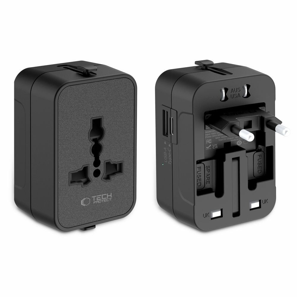 Tech-Protect TA300 Reiseadapter - EU / UK / US / AU - Svart