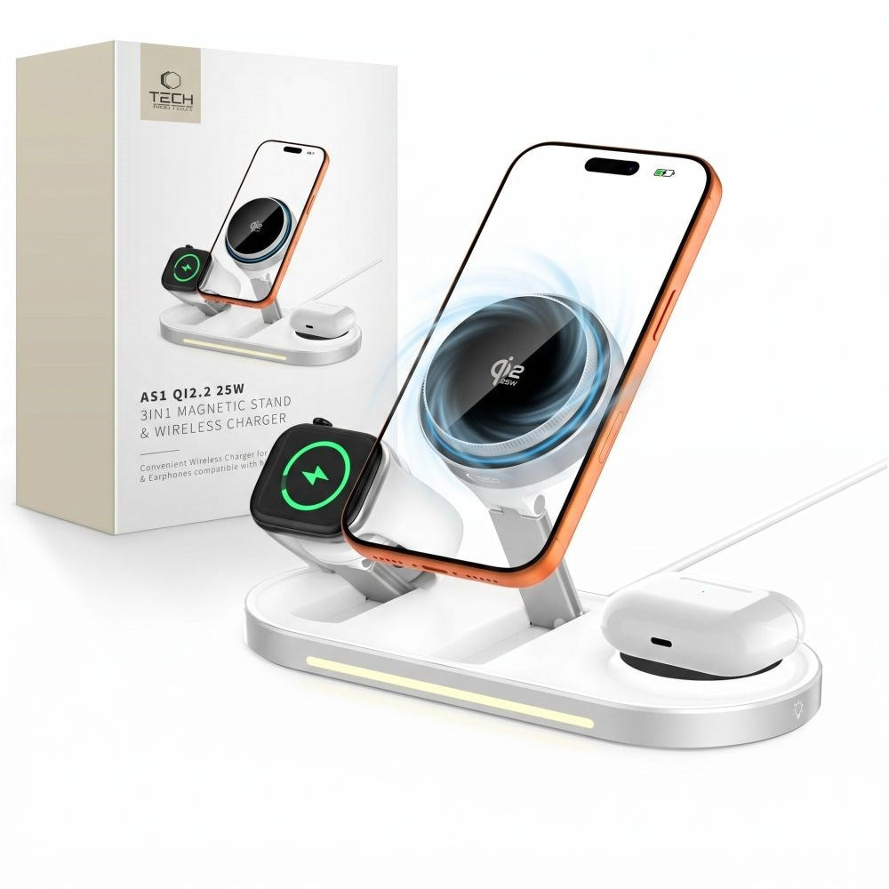 Tech-Protect A51 ARCTICBOOST 3-i-1 Trådløs Lader 25W - MagSafe / Qi2 Kompatibel - Hvit