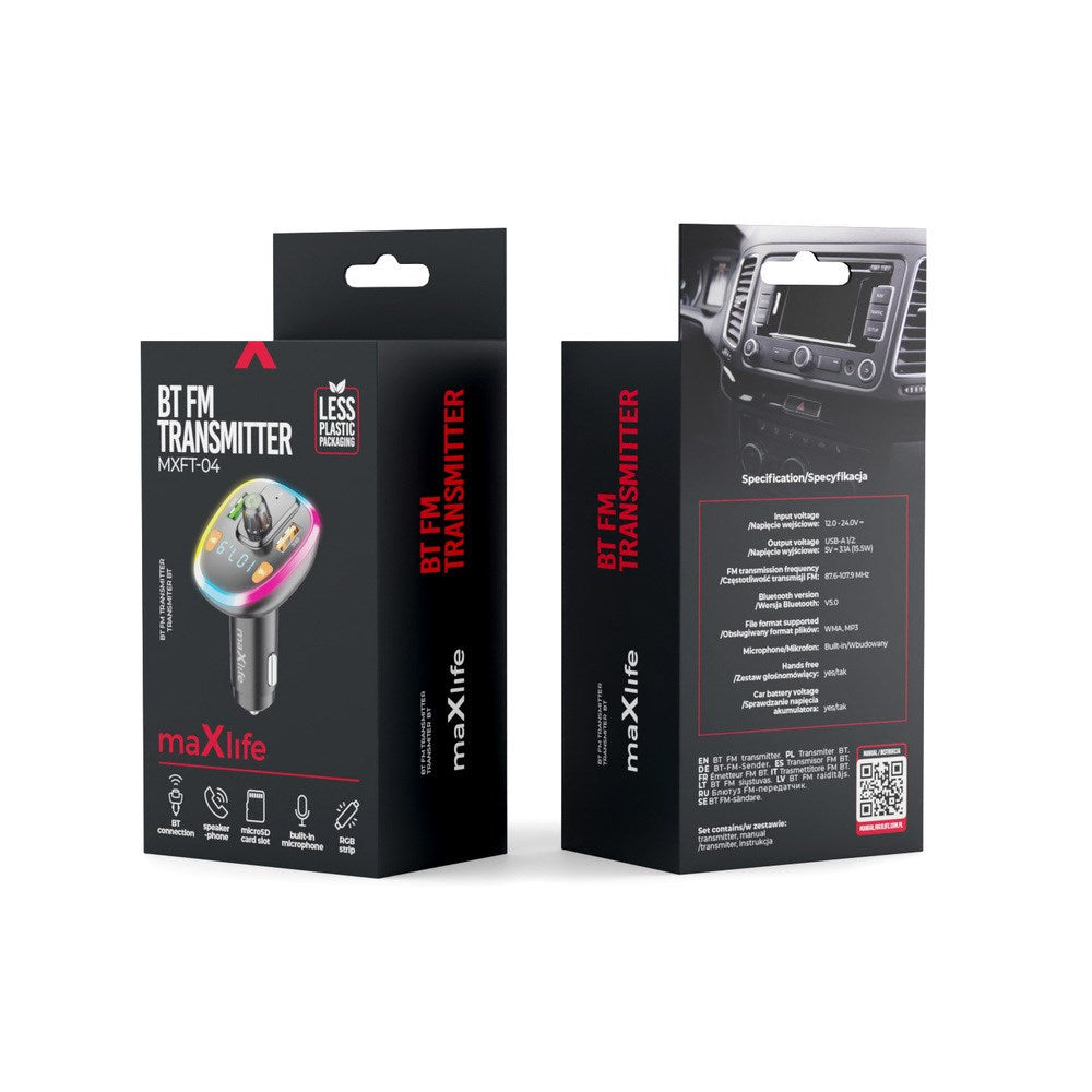 Maxlife Bluetooth FM Transmitter - 2x USB-A - Svart