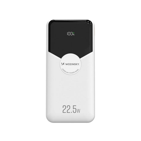 Wozinsky 20 000 mAh Powerbank med Innebygd USB-C & Lightning-Kabel - Hvit