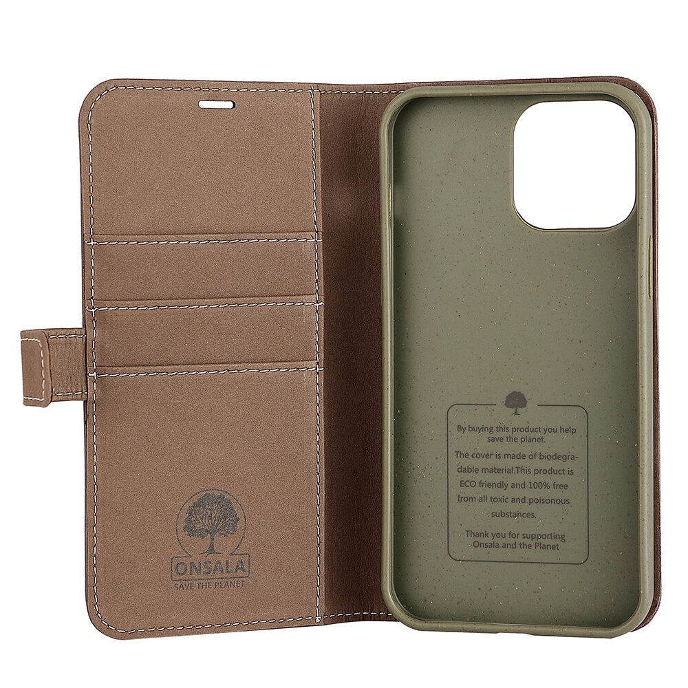 iPhone 13 Pro Max Onsala Eco Lommebok - Nedbrytbart deksel med lommebok - Brun