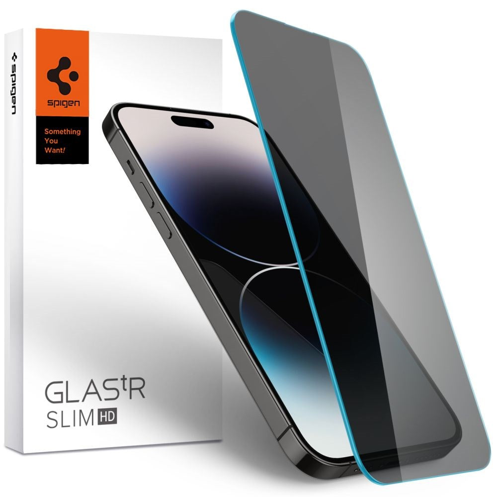 iPhone 14 Pro Spigen Glas.tr Skjermbeskyttelse - Herdet glass - Gjennomsiktig med Privacy Filter