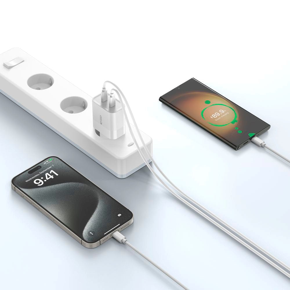 Tech-Protect 20W Veggladere m. 2 x USB-C - Hvit