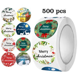 Rull med 500 Klistremerker - 8 Design - Merry Christmas