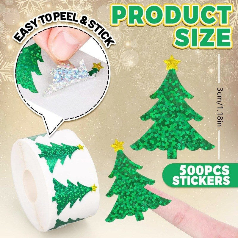 Rull med 500 Klistremerker - Juletre
