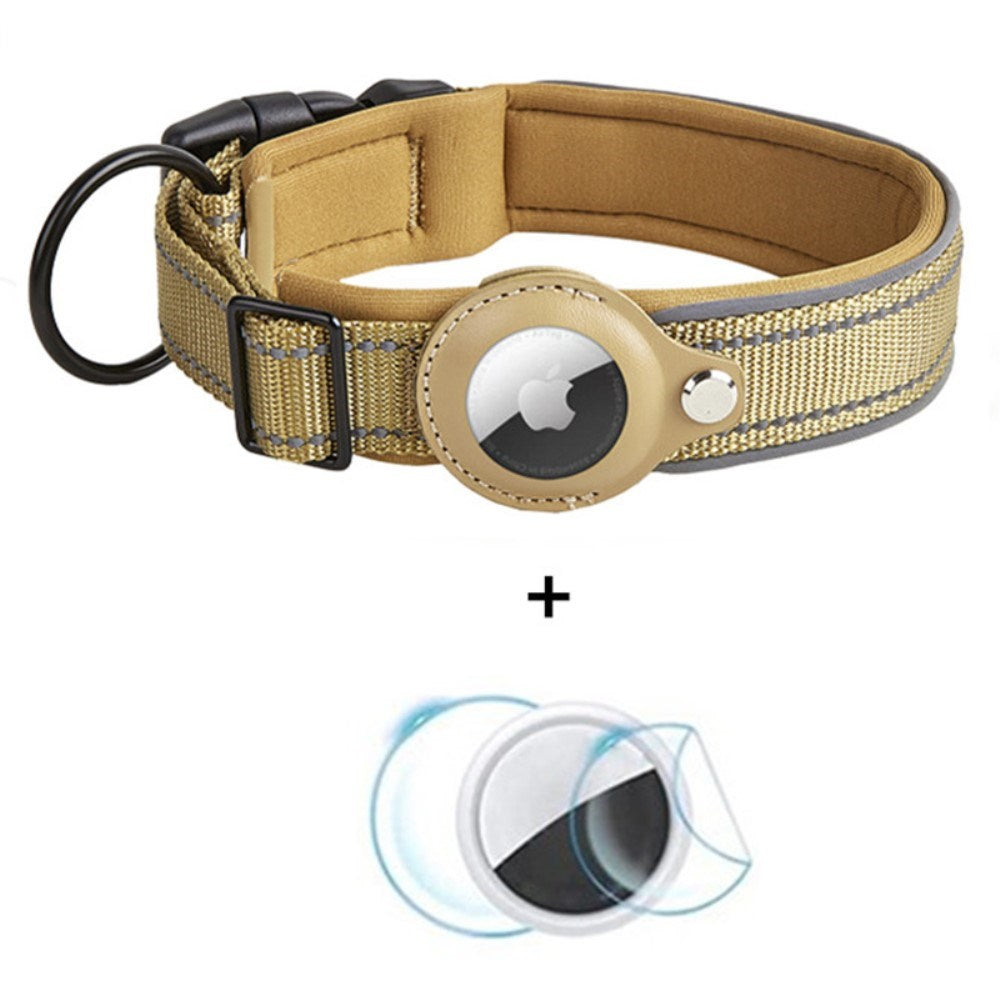 Hundehalsbånd med Holder for AirTag 1. & 2. Gen. - Størrelse M (38-45 cm) - Beige