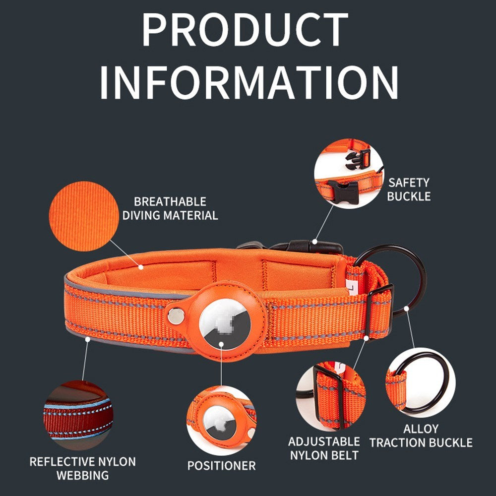 Hundehalsbånd med Holder for AirTag 1. & 2. Gen. - Størrelse L (43-50 cm) - Beige