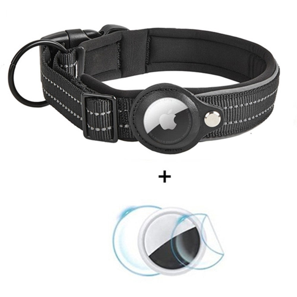 Hundehalsbånd med Holder for AirTag 1. & 2. Gen. - Størrelse L (43-50 cm) - Svart