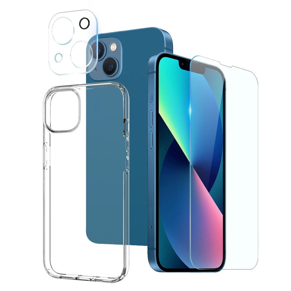 NORTHJO iPhone 13 | 3-i-1 360° Beskyttelsessett med Deksel | Skjermbeskytter | Kameralinsebeskytter - Gjennomsiktig