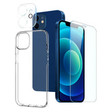 NORTHJO iPhone 12 | 3-i-1 360° Beskyttelsessett med Deksel | Skjermbeskytter | Kameralinsebeskytter - Gjennomsiktig