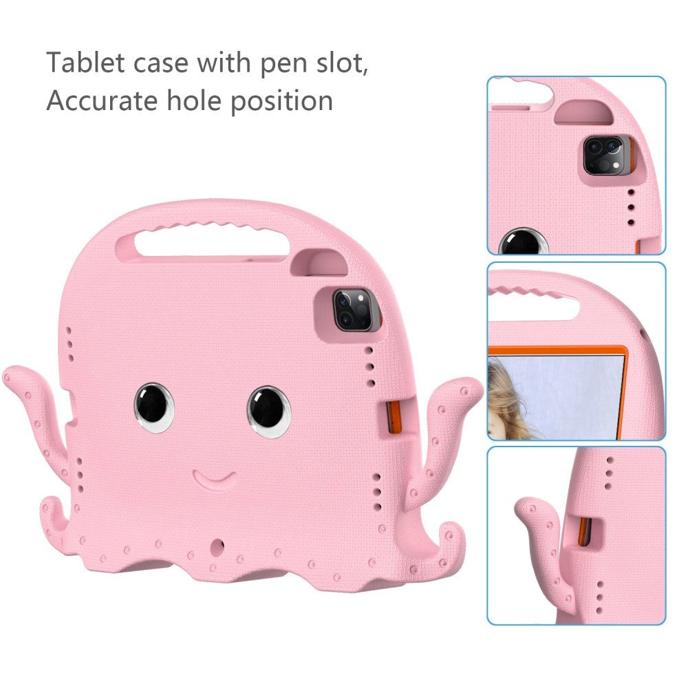 EIDERWOOD iPad Air 11" (2026-2024) / Pro 11" (2025-2018) Barnedeksel med Skulderstropp & Håndholder - Blekksprut - Baby Pink