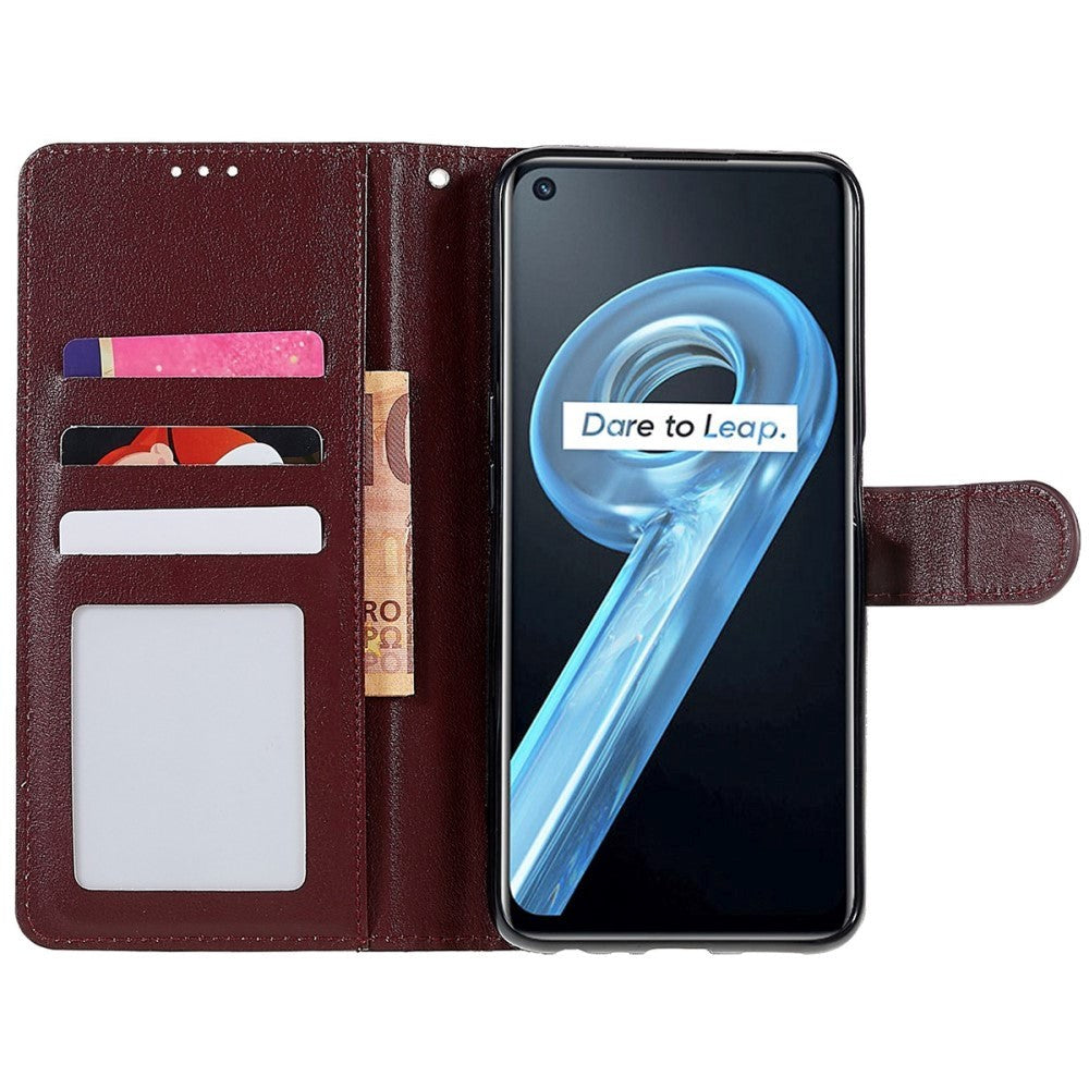 OPPO A76 / Realme 9i Skinndeksel  med Lommebok og Stativfunksjon - Vinrød