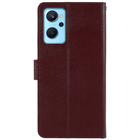 OPPO A76 / Realme 9i Skinndeksel  med Lommebok og Stativfunksjon - Vinrød