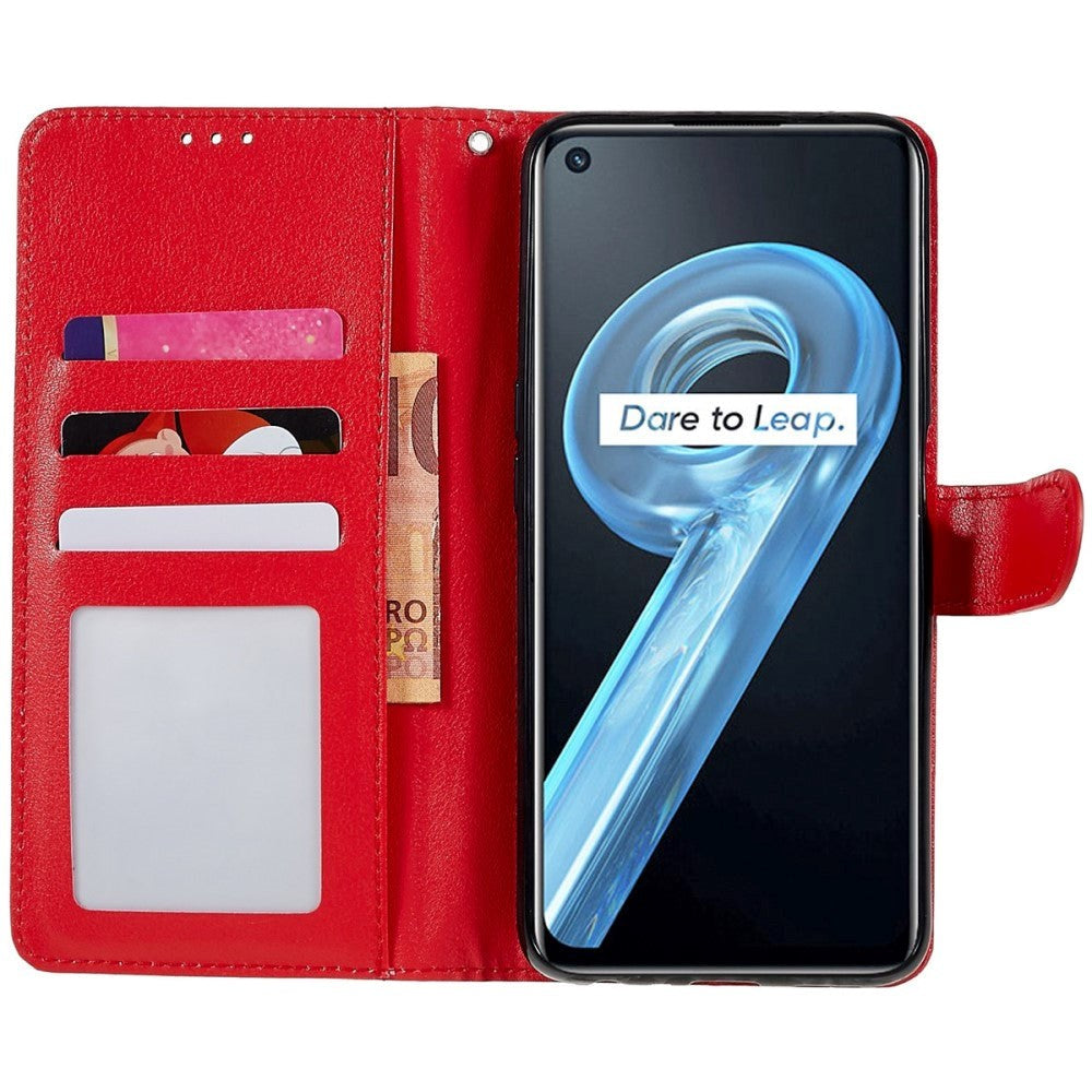 OPPO A76 / Realme 9i Skinndeksel  med Lommebok og Stativfunksjon - Rød