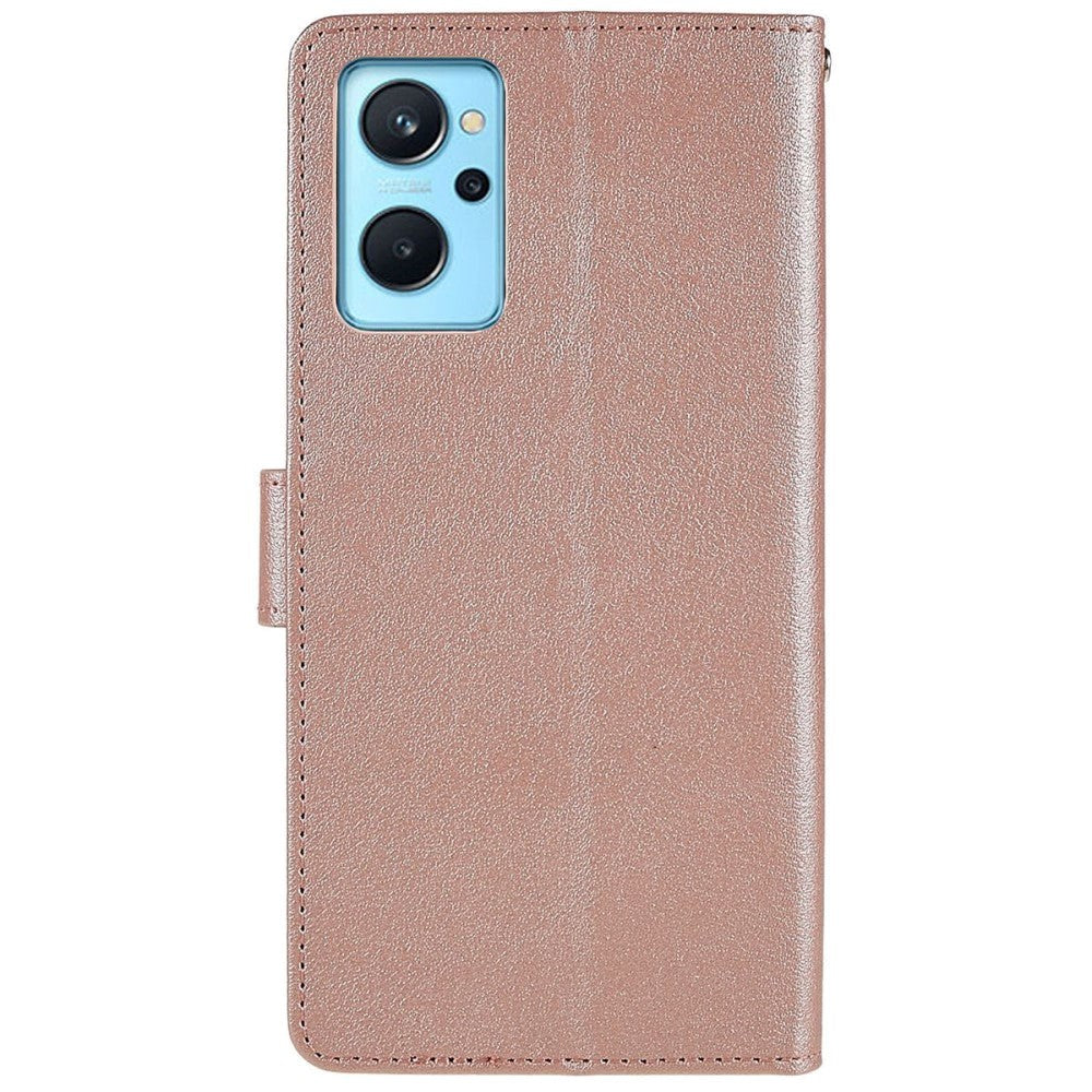 OPPO A76 / Realme 9i Skinndeksel  med Lommebok og Stativfunksjon - Rose Gold