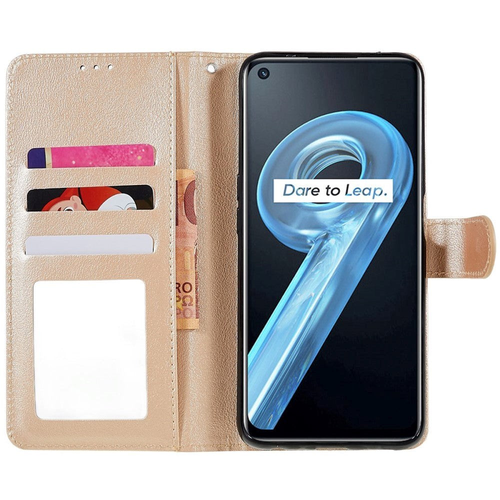 OPPO A76 / Realme 9i Skinndeksel  med Lommebok og Stativfunksjon - Gull