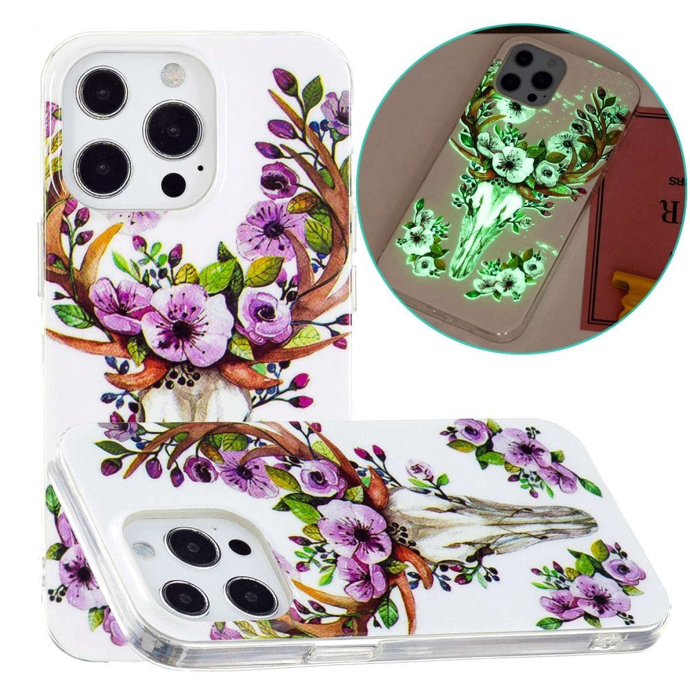 iPhone 14 Pro Fleksibelt TPU-Plastbakdeksel - Blomsterhjort