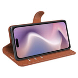 EIDERWOOD iPhone 16 Litchi Skin Flip Deksel med Lommebok - Brun