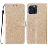 EIDERWOOD iPhone 16 Pro Skinn Flip Deksel med Lommebok og Stropp - Glitter - Gull