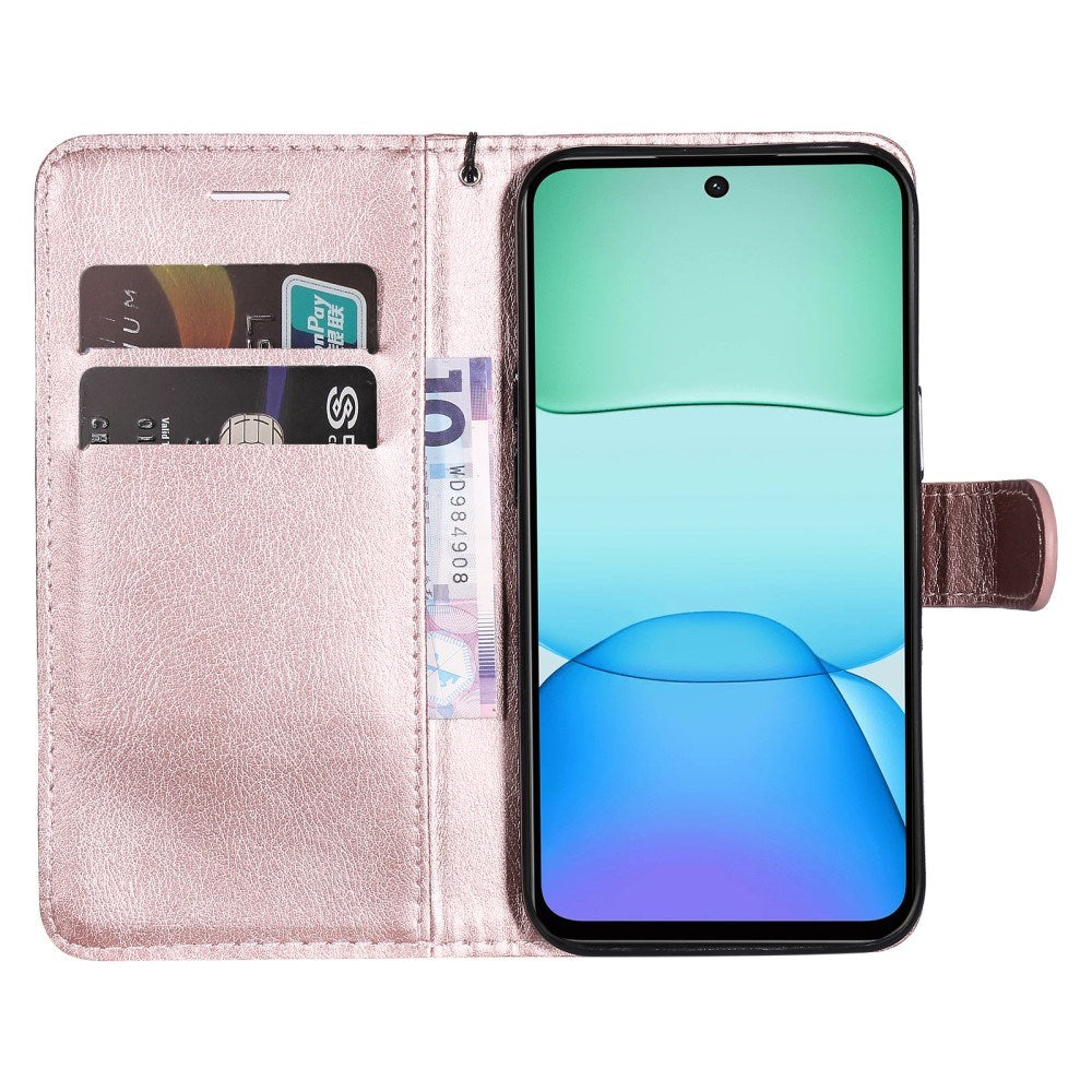 EIDERWOOD Xiaomi Redmi 13 Deksel i Kunstskinn med Lommebok og Stropp - Rose Gold