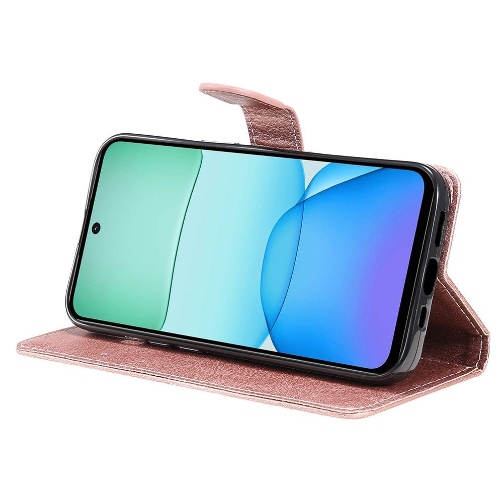 EIDERWOOD Xiaomi Redmi 13 Deksel i Kunstskinn med Lommebok og Stropp - Rose Gold