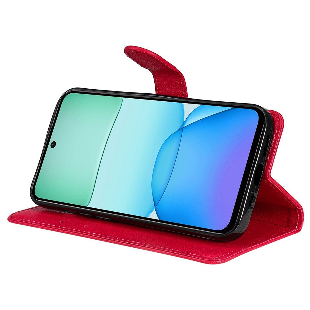 EIDERWOOD Xiaomi Redmi 13 Deksel i Kunstskinn med Lommebok og Stropp - Rød