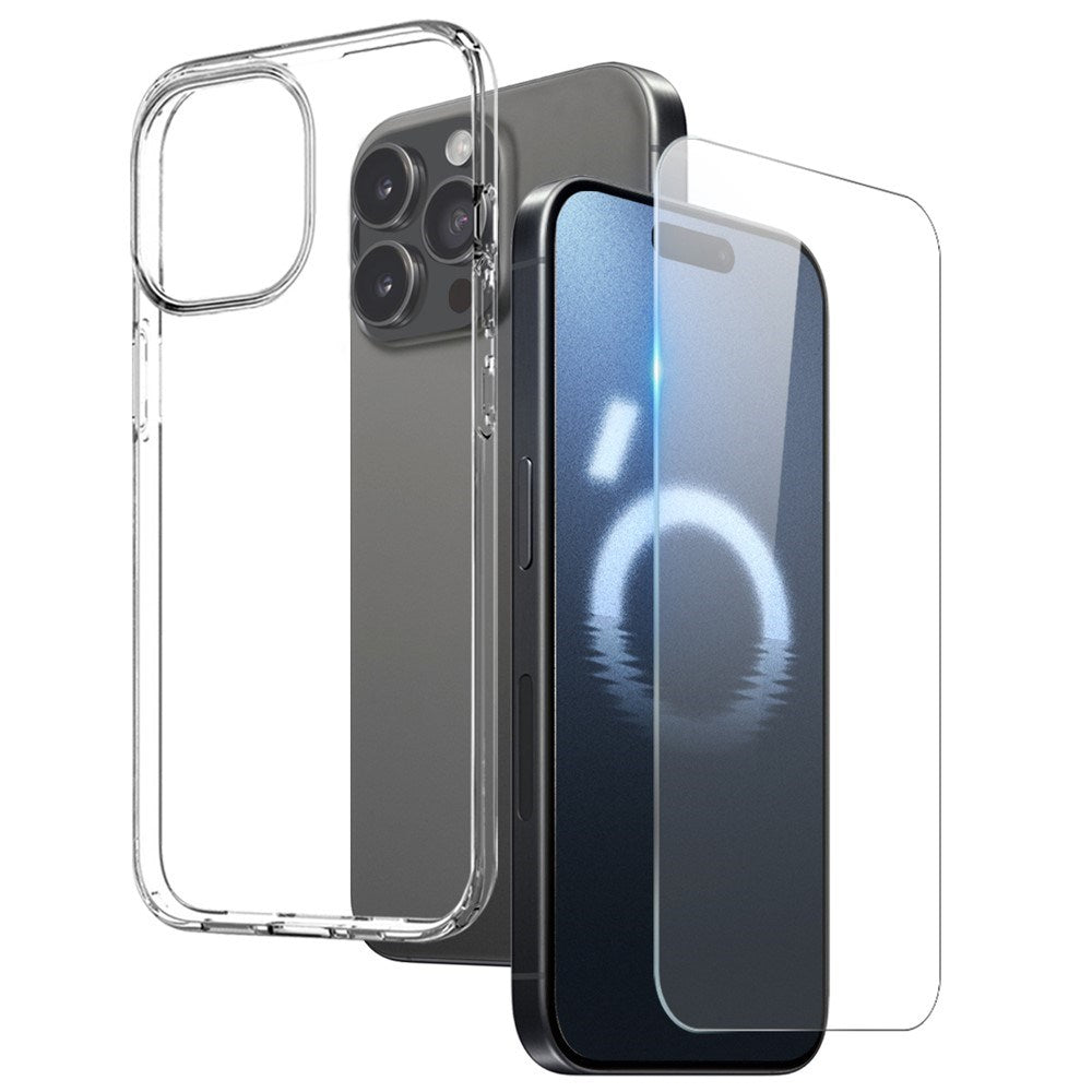 NORTHJO iPhone 16 Pro 2-i-1 Sett Fleksibelt Plast Deksel med Herdet Beskyttelsesglass - Gjennomsiktig