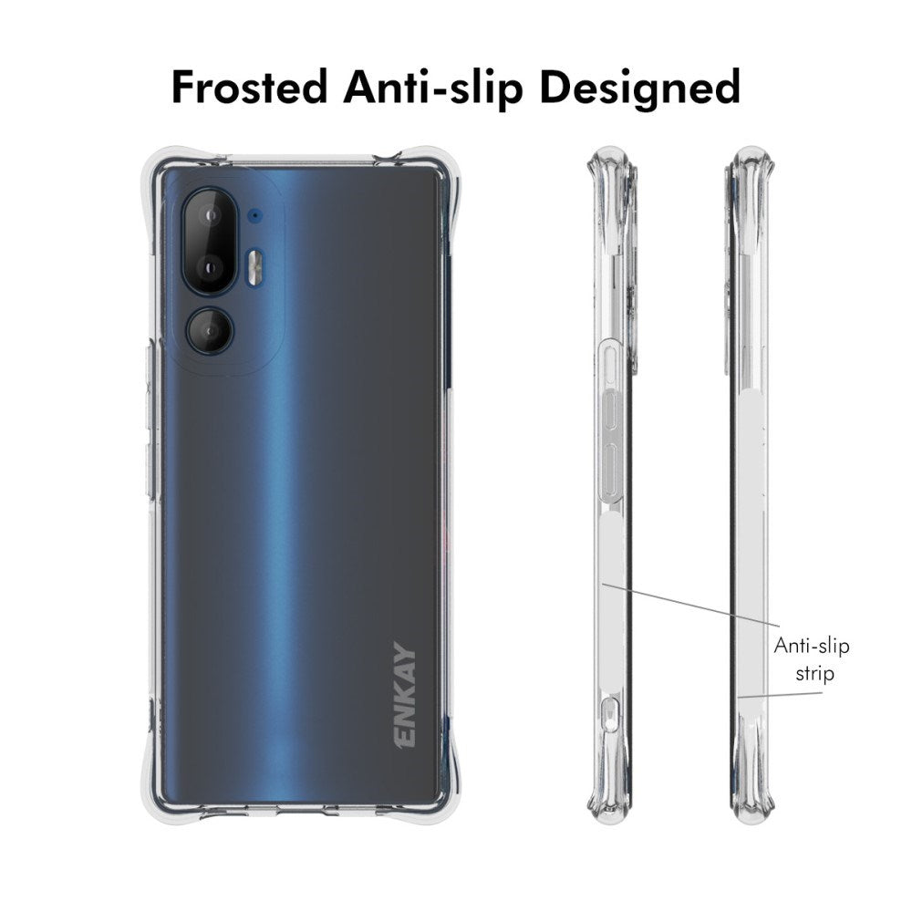 HTC U24 Pro (5G) Plast Deksel m. Støtdempende Hjørner - Gjennomsiktig