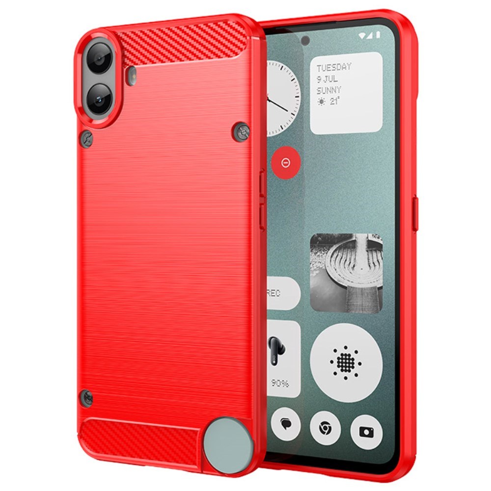 EIDERWOOD Nothing CMF Phone 1 Brushed Carbon Fiber Fleksibelt Plast Deksel - Rød