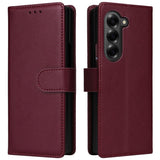 EIDERWOOD Samsung Galaxy Z Fold6 Kunstskinn Flip Deksel m. Kortholder & Stropp - Mørkerød