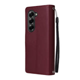 EIDERWOOD Samsung Galaxy Z Fold6 Kunstskinn Flip Deksel m. Kortholder & Stropp - Mørkerød