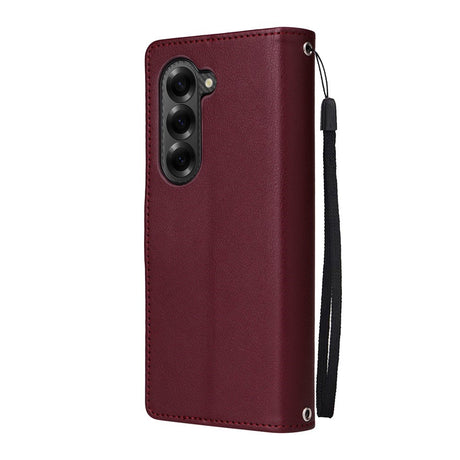EIDERWOOD Samsung Galaxy Z Fold6 Kunstskinn Flip Deksel m. Kortholder & Stropp - Mørkerød