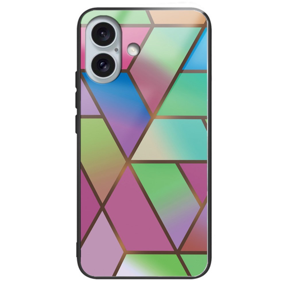 EIDERWOOD iPhone 16 Fleksibel Plastik Deksel m. Glassbakside - Fargerik Geometri