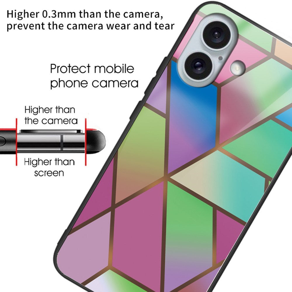EIDERWOOD iPhone 16 Fleksibel Plastik Deksel m. Glassbakside - Fargerik Geometri