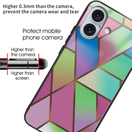 EIDERWOOD iPhone 16 Fleksibel Plastik Deksel m. Glassbakside - Fargerik Geometri