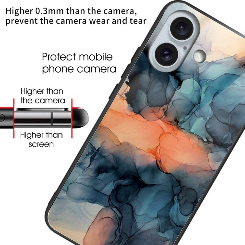 EIDERWOOD iPhone 16 Fleksibel Plastik Deksel m. Glassbakside - Oransje / Blå Sky